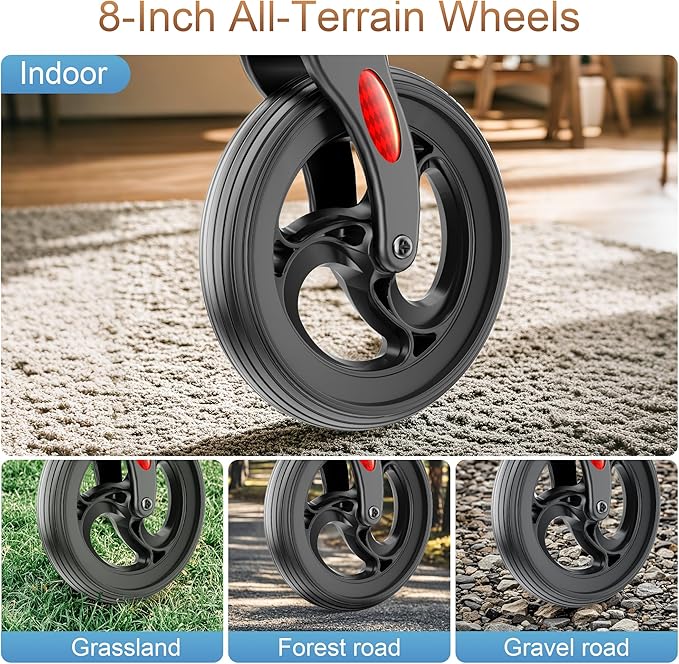 Rollator Walkers with Seat for Seniors, Foldable 8" Big Wheels All Terrain Rolling Walker, Handles and Ergonomic Seat Height Adjustable, 350lb Weight Capacity