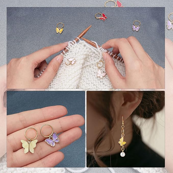 NBEADS Butterfly Charms and Braid Clips - 45 Pcs Removable Crochet Stitch Markers Made of Charms for Knitting, Weaving, Sewing, and Dreadlock Decorations