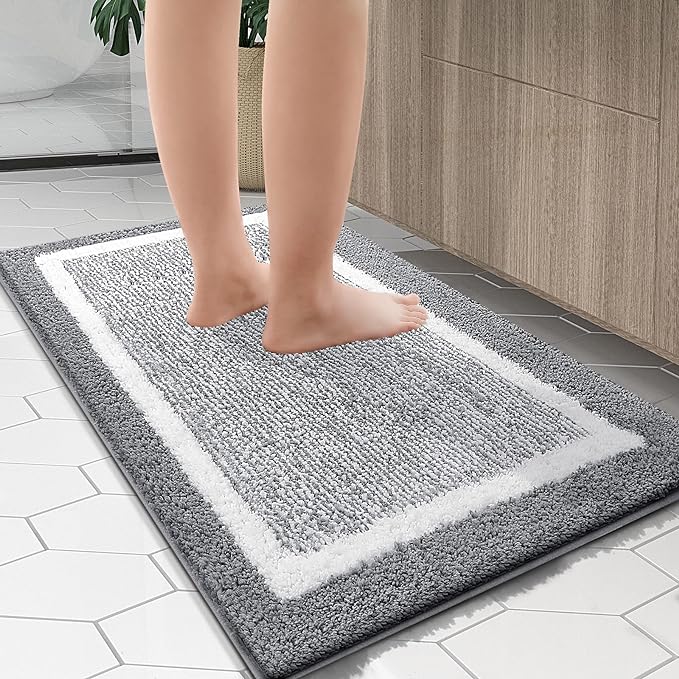 OLANLY Bathroom Rugs 70x24, Extra Soft and Absorbent Microfiber Bath Mat, Non-Slip, Machine Washable, Quick Dry Shaggy Bath Carpet, Suitable for Bathroom Floor, Tub, Shower (Long, Grey)