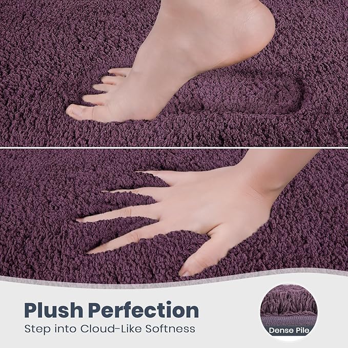 PURRUGS Bathroom Rug Non-Slip Machine Washable 20" x 30", Super Absorbent and Quick Dry Shaggy Microfiber Bath Mat, Extra Soft and Plush Bath Rug for Bathtub, Shower and Sink, Purple