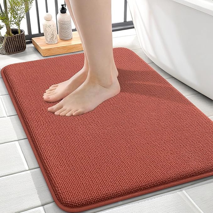 OLANLY Thick Memory Foam Bath Mat Rug 24x16, Extra Soft Absorbent Bathroom Rug, Quick Dry Bath Mats, Non-Slip, Machine Washable Carpet, Tub and Shower, Home Decor Accessories, Rustic Terracotta