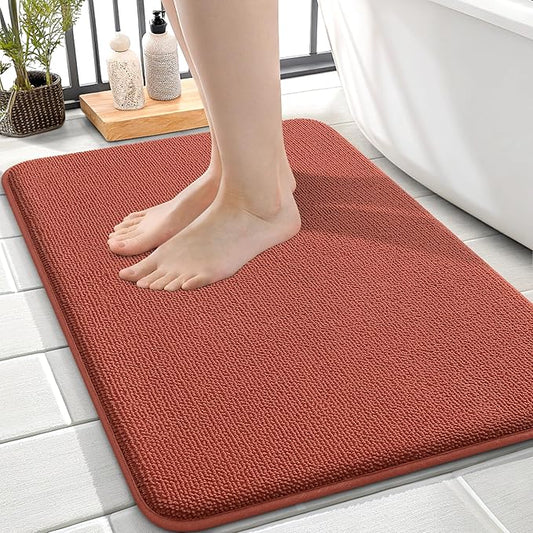 OLANLY Thick Memory Foam Bath Mat Rug 24x16, Extra Soft Absorbent Bathroom Rug, Quick Dry Bath Mats, Non-Slip, Machine Washable Carpet, Tub and Shower, Home Decor Accessories, Rustic Terracotta