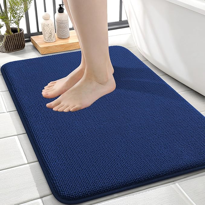 OLANLY Thick Memory Foam Bath Mat Rug 24x16, Extra Soft Absorbent Bathroom Rug, Quick Dry Bath Mats, Non-Slip, Machine Washable Carpet for Bathroom, Tub and Shower, Home Decor Accessories, Navy