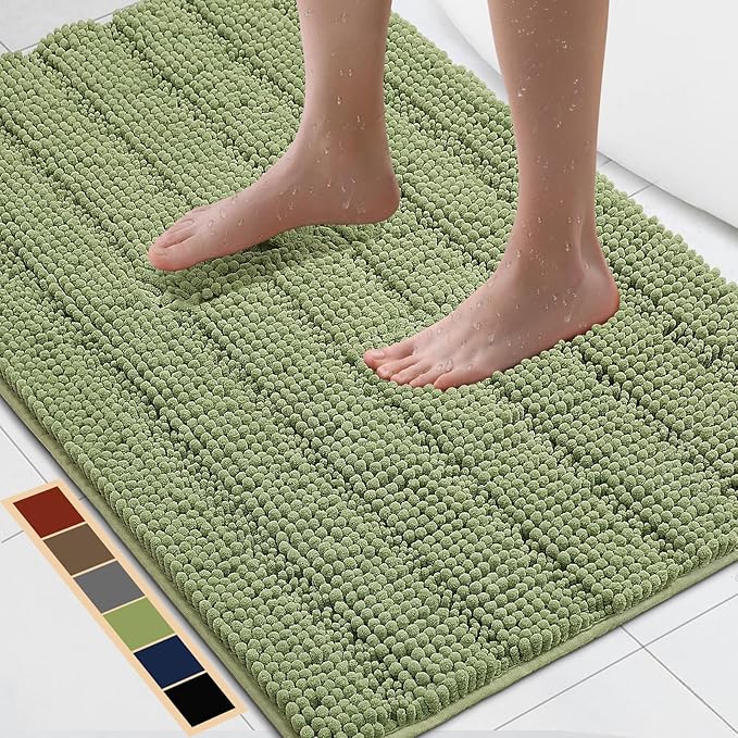 Bcoimo 36"×24" Chenille Bath Mat – Non-Slip with Backing Bath Rug Ultra-Absorbent and Machine Washable Bathroom Mat Quick-Dry Design. Ideal for Bathroom and Tub Areas