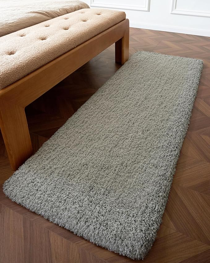 Gray Bathroom Runner Rug 24x70 Non Slip Fluffy Long Bath Mat for Bathroom Floor Washable Plush Luxury Bath Rug for Tub Absorbent Shower Sink Mat Bedside Rug