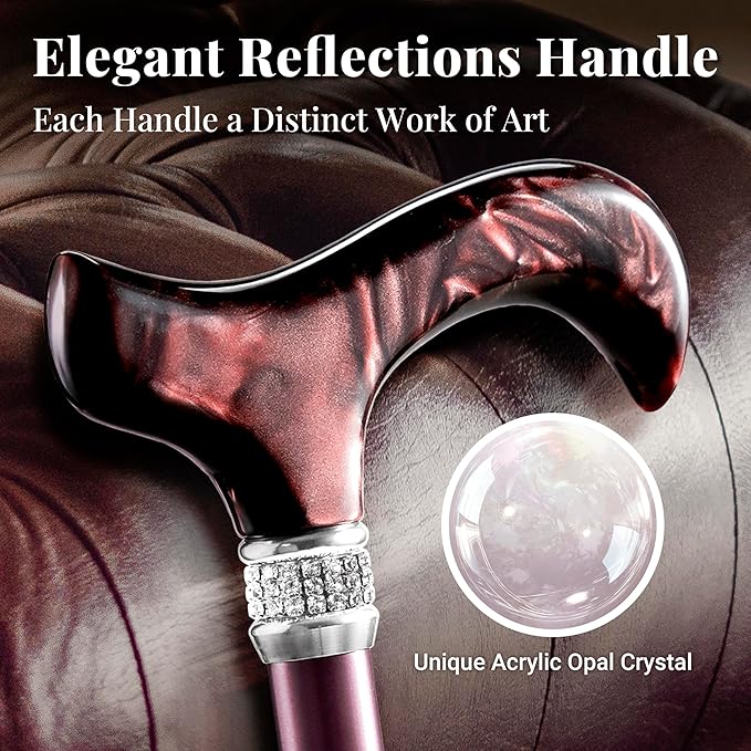 Merry Sticks Designer Foldable Walking Canes with Finest European Crystals, Folding Cane for Women and Men, Adjustable & Collapsible Walking Stick for Senior, Stylish Rhinestone Gift - Royal Burgundy