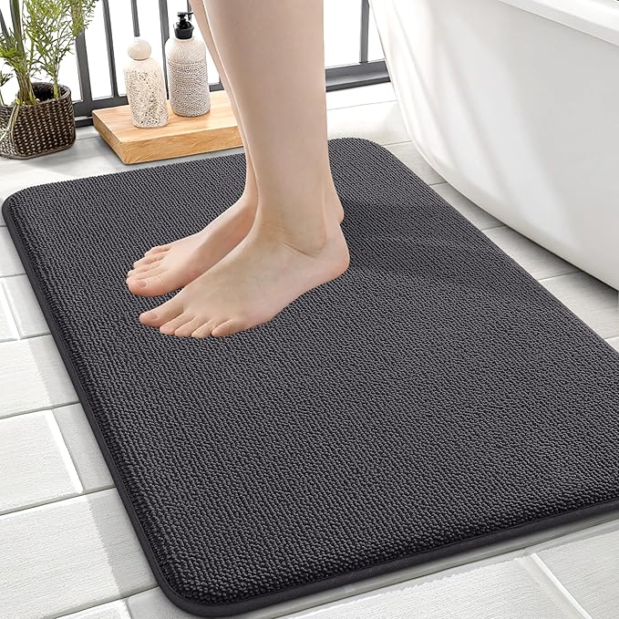 OLANLY Thick Memory Foam Bath Mat Rug 24x16, Extra Soft Absorbent Bathroom Rug, Quick Dry Bath Mats, Non-Slip, Machine Washable Carpet for Bathroom, Tub and Shower, Home Decor Accessories, Dark Grey