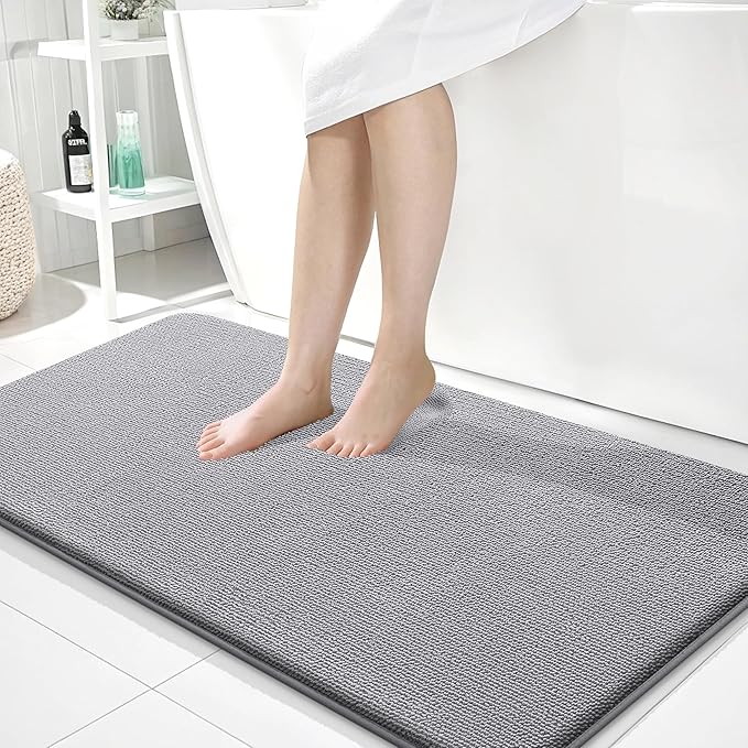 OLANLY Thick Memory Foam Bath Mat Rug 44x24, Extra Soft Absorbent Bathroom Rug, Quick Dry Bath Mats, Non-Slip, Machine Washable Carpet for Bathroom, Tub and Shower, Home Decor Accessories, Grey
