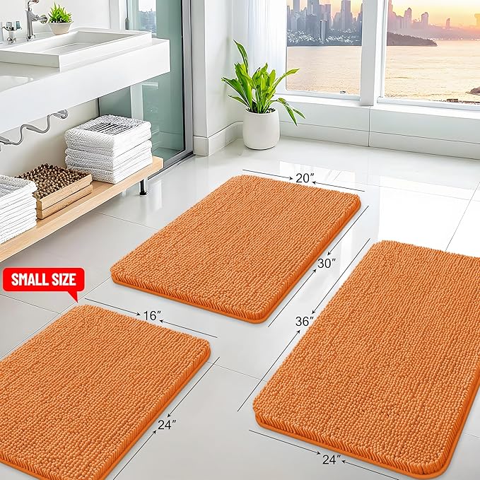 Arotive Bathroom Rugs 30x20, Extra Soft Absorbent Shaggy Chenille Bath Rugs, Machine Washable Rubber Backing Non-Slip Bath Mats for Bathroom Floor Tub and Shower, Home Decor Accessories, Coral