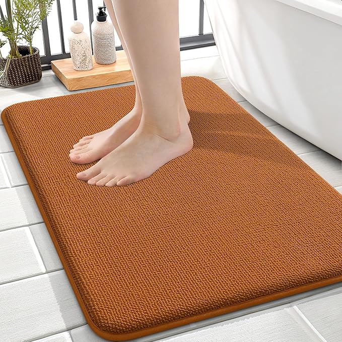 OLANLY Thick Memory Foam Bath Mat Rug 24x16, Extra Soft Absorbent Bathroom Rug, Quick Dry Bath Mats, Non-Slip, Machine Washable Carpet for Bathroom, Tub and Shower, Home Decor Accessories, Ochre