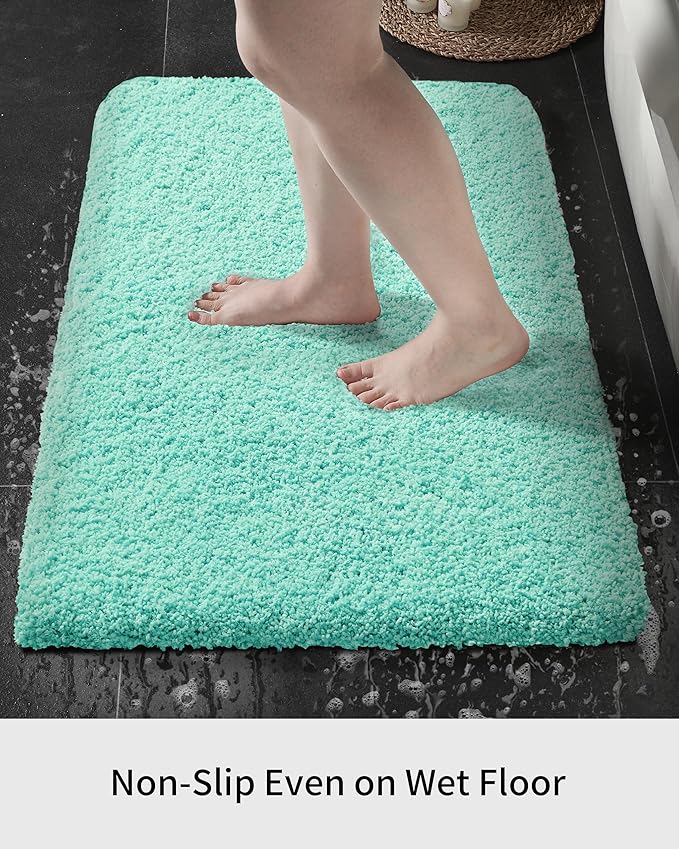 Bathroom Rug 24x48 Non Slip Fluffy Bath Mat for Bathroom Floor Washable Plush Luxury Bath Rug for Tub Soft Absorbent Shower Mat, Spa Blue