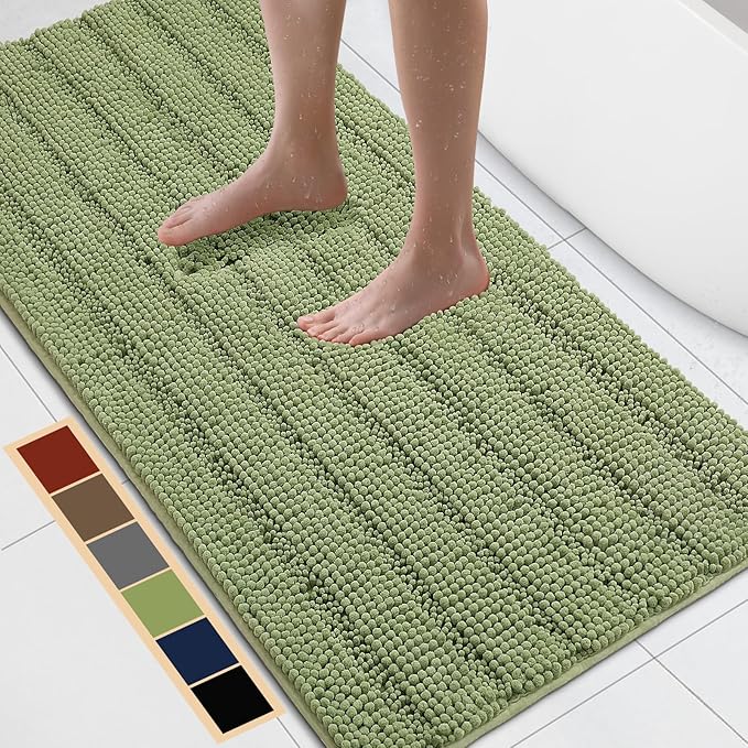 Bcoimo 48"×24" Chenille Bath Mat – Non-Slip with Backing Bath Rug Ultra-Absorbent and Machine Washable Bathroom Mat Quick-Dry Design. Ideal for Bathroom and Tub Areas