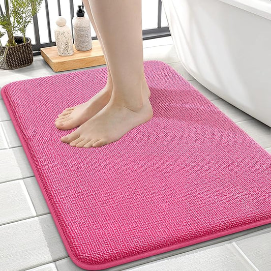 OLANLY Thick Memory Foam Bath Mat Rug 24x16, Extra Soft Absorbent Bathroom Rug, Quick Dry Bath Mats, Non-Slip, Machine Washable Carpet for Bathroom, Tub and Shower, Home Decor Accessories, Hot Pink
