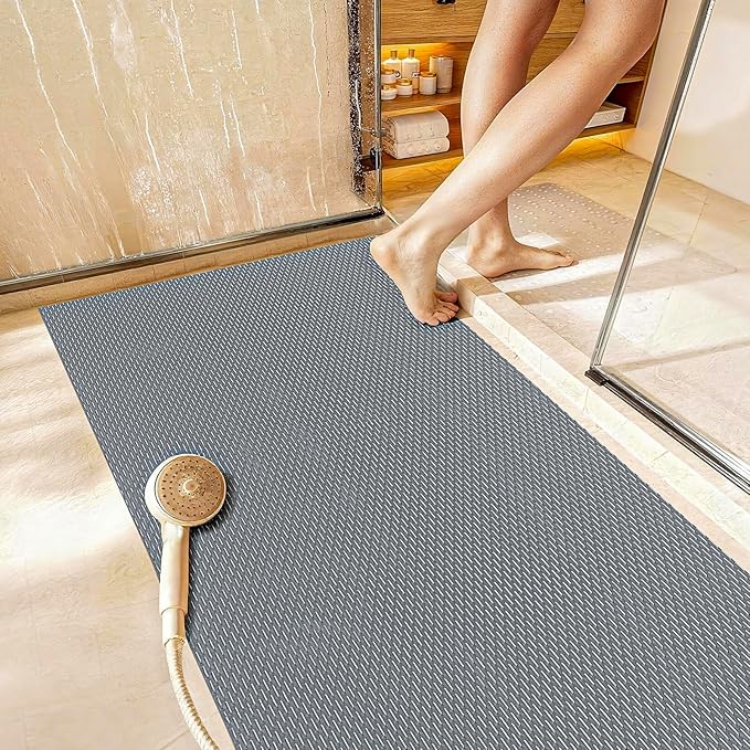 Extra Large Non-Slip Shower Mat, Fast-Dry PVC Bath Stall Tub Mat, Drain-Hole Design for Shower Stall Tub for Elderly/Kids, Non Slip Bath Mat Bathroom Safety Accessory, Gray 24"x16"