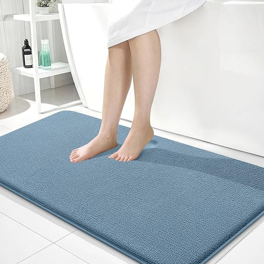 OLANLY Thick Memory Foam Bath Mat Rug 44x24, Extra Soft Absorbent Bathroom Rug, Quick Dry Bath Mats, Non-Slip, Machine Washable Carpet for Bathroom, Tub and Shower, Home Decor Accessories, Airy Blue