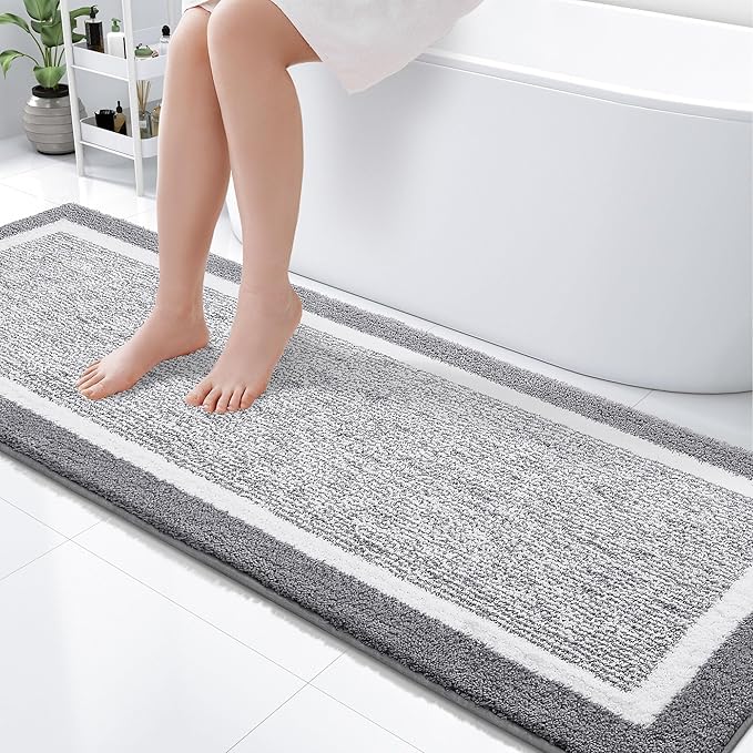 OLANLY Bathroom Rugs 70x24, Extra Soft and Absorbent Microfiber Bath Mat, Non-Slip, Machine Washable, Quick Dry Shaggy Bath Carpet, Suitable for Bathroom Floor, Tub, Shower (Long, Grey)