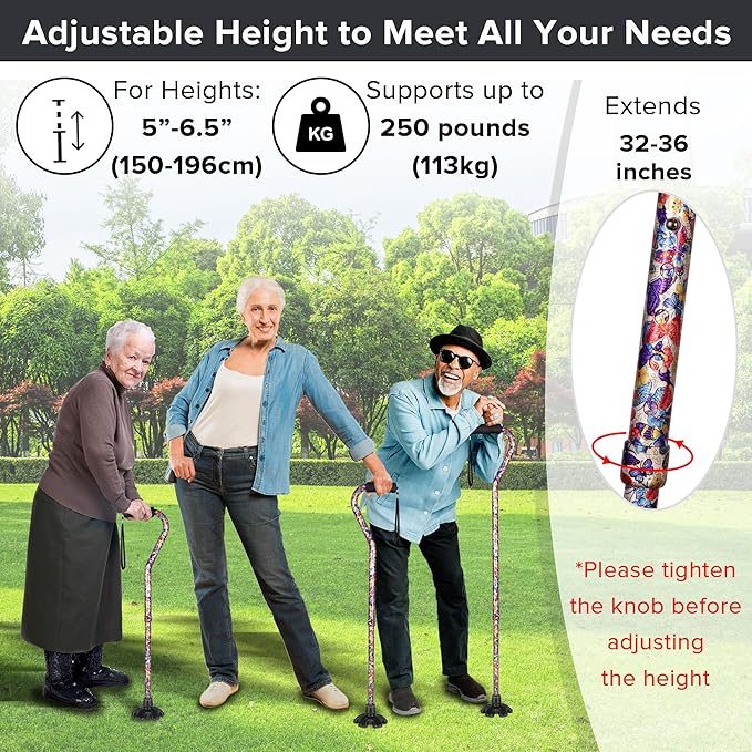 Elegant Walking Cane for Women, Foldable & Adjustable Cane for Seniors with Self-Standing Tip | Lightweight Mobility Aid for Stability & Balance Support