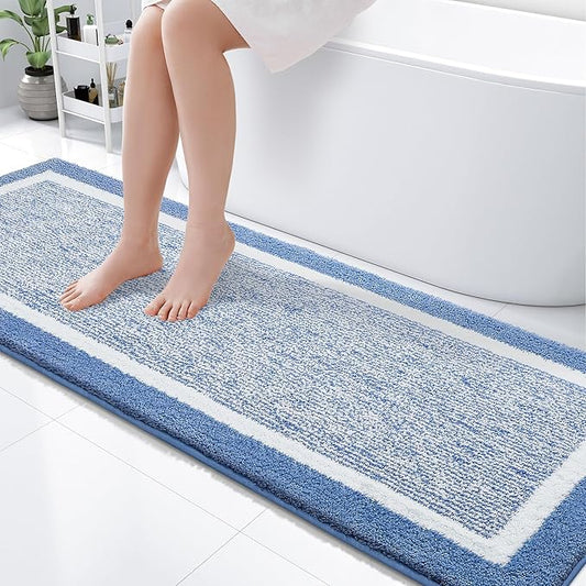 OLANLY Bathroom Rugs 70x24, Extra Soft and Absorbent Microfiber Bath Mat, Non-Slip, Machine Washable, Quick Dry Shaggy Bath Carpet, Suitable for Bathroom Floor, Tub, Shower (Long, Blue)