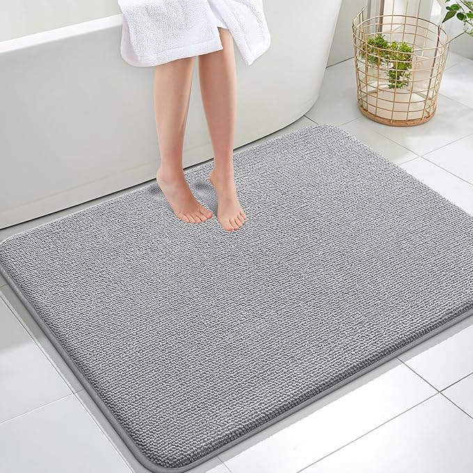 OLANLY Thick Memory Foam Bath Mat Rug 40x32, Extra Soft Absorbent Bathroom Rugs, Quick Dry Bath Mats, Non-Slip, Machine Washable Carpet for Bathroom, Tub and Shower, Home Decor Accessories, Grey