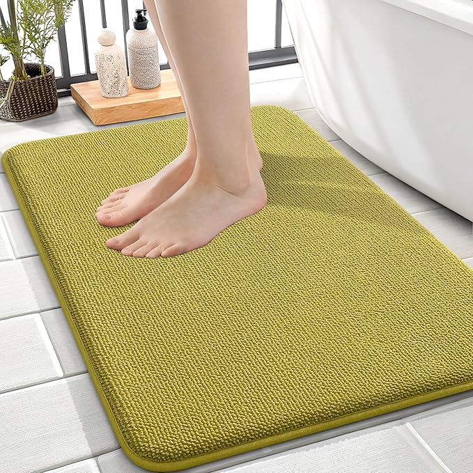 OLANLY Thick Memory Foam Bath Mat Rug 24x16, Extra Soft Absorbent Bathroom Rug, Quick Dry Bath Mat, Non-Slip, Machine Washable Carpet for Bathroom, Tub and Shower, Home Decor Accessories, Deep Mustard