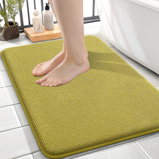 OLANLY Thick Memory Foam Bath Mat Rug 24x16, Extra Soft Absorbent Bathroom Rug, Quick Dry Bath Mat, Non-Slip, Machine Washable Carpet for Bathroom, Tub and Shower, Home Decor Accessories, Deep Mustard