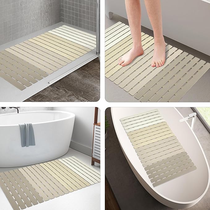 MBOSS Bath Tub Shower Mat Non Slip Bathtub Mats for Bathroom Shower Floor Mat Bath Mats for Shower Tub Anti Slip Shower Mat with Drain Hole and Large Suction Cups