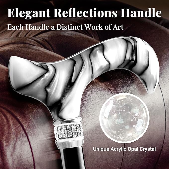 Merry Sticks Designer Foldable Walking Canes with Finest European Crystals, Folding Canes for Women and Men, Adjustable & Collapsible Walking Stick for Seniors, Stylish Rhinestone Gifts - Royal Black