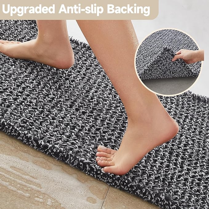 Black and White Bathroom Rugs, Waffle Bath Mat Non Slip Washable Super Absorbent Quick Dry Boho Farmhouse Bathroom Decor, 30"x20" Black and White