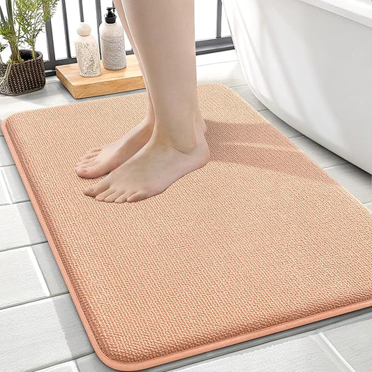 OLANLY Thick Memory Foam Bath Mat Rug 24x16, Extra Soft Absorbent Bathroom Rug, Quick Dry Bath Mats, Non-Slip, Machine Washable Carpet for Bathroom, Tub and Shower, Home Decor Accessories, Peach