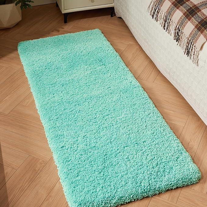 Bathroom Runner Rug 24x70 Spa Blue Non Slip Fluffy Long Bath Mat for Bathroom Floor Washable Plush Luxury Large Bath Rug for Tub Absorbent Runner Rug for Bedside