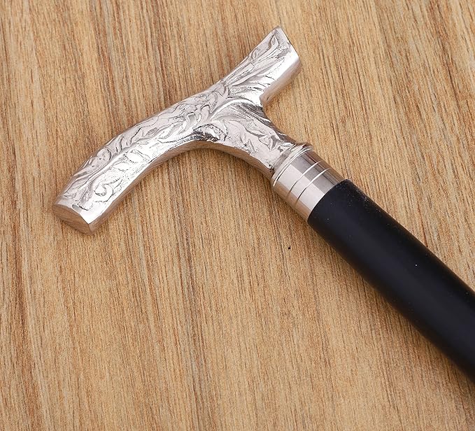 Premium Wooden Walking Cane | Beautiful Silver Plated Solid Brass Handle | Walking Stick & Crutches lacquer Polished Cane for Men and Women