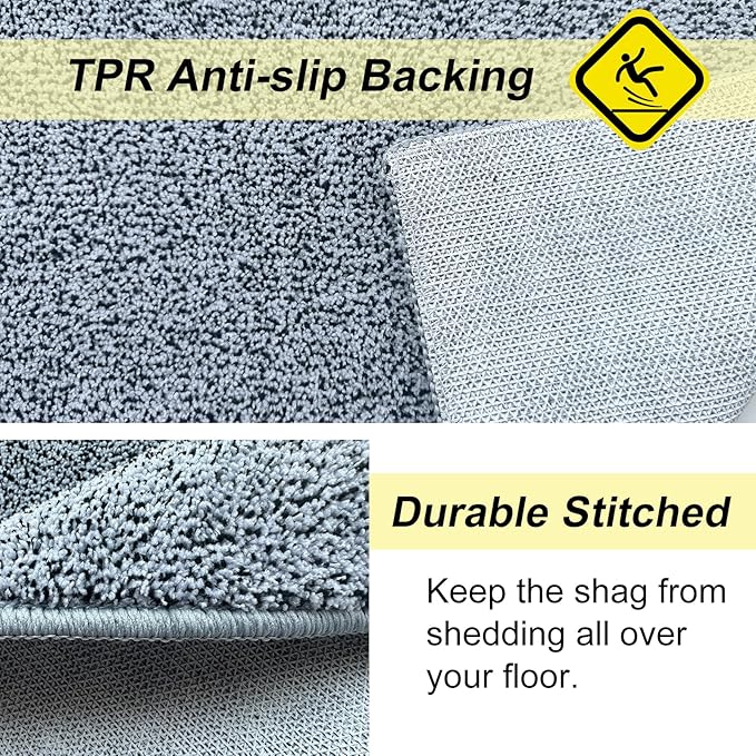 HDFK Bath Mat Runner Rug Non Slip 60x24 Inches Bathroom Rugs 2 Tone Chenille Medium Pile TPR Backing | Absorbency Solid Black White | Long Tub Side Mats for Wet Dry Transition Zone Modern Decor