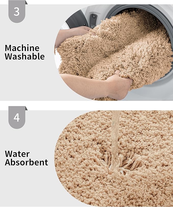 Beige Bathroom Rug 24x36 Non Slip Fluffy Bath Mat for Bathroom Floor Washable Plush Luxury Bath Rug for Tub Soft Shaggy Absorbent Shower Sink Mat