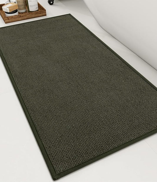 YIHOUSE Bathroom Rugs Mat 16x32, Non Slip Quick Dry Bath Mats for Bathroom Absorbent Ultra Thin Bath Rugs Machine Washable Fit Under Door for Sink, Cabinet, Laundry (Dark Green, 16"x32")