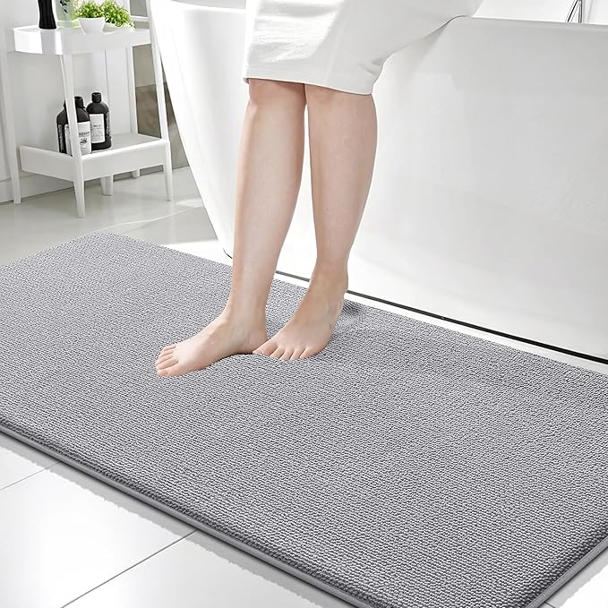 OLANLY Thick Memory Foam Bath Mat Rug 59x24, Extra Soft Absorbent Bathroom Rug, Quick Dry, Machine Washable Bath Mats, Non-Slip, Carpet for Bathroom Floor, Tub and Shower, Home Decor Accessories, Grey