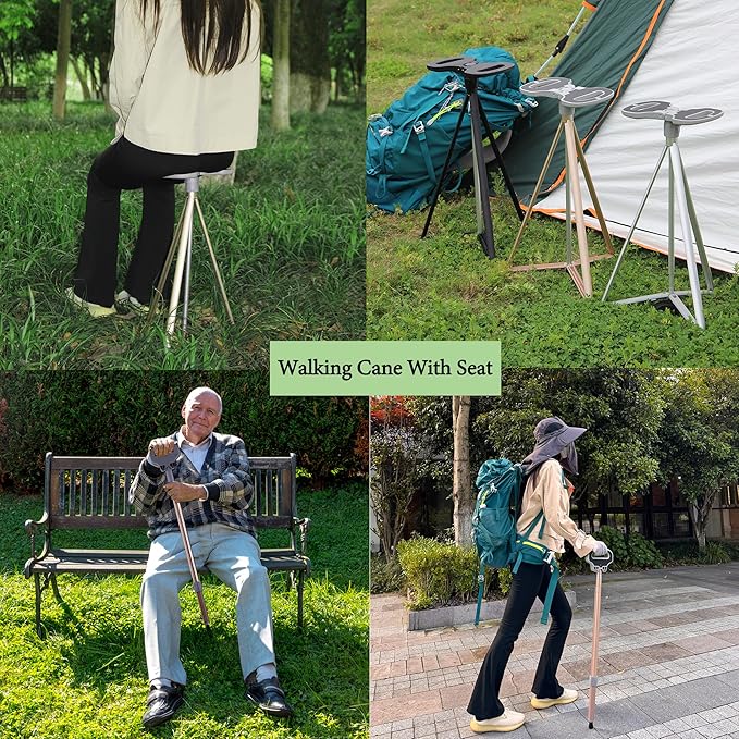 Walking Cane with Seat Folding Lightweight, Portable Cane Seat with Carry Bag, Walking Stick with Seat for Seniors & Adults, Foldable Adjustable Cane Chair for Travel Hiking