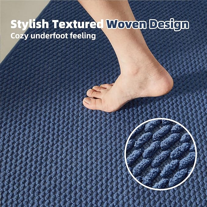 Bathroom Rugs Non Slip Washable, Super Absorbent Thin Bath Mat Small Quick Dry Low Pile Bathroom Rug, Navy Blue 20"x30"