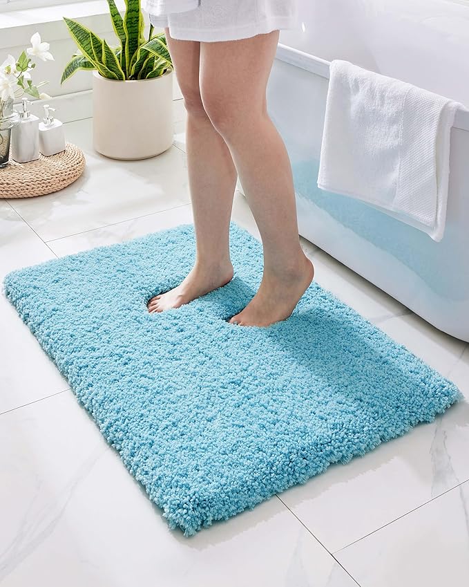 Teal Bathroom Rug 24x36 Non Slip Fluffy Bath Mat for Bathroom Floor Washable Plush Luxury Bath Rug for Tub Soft Shaggy Absorbent Shower Sink Mat