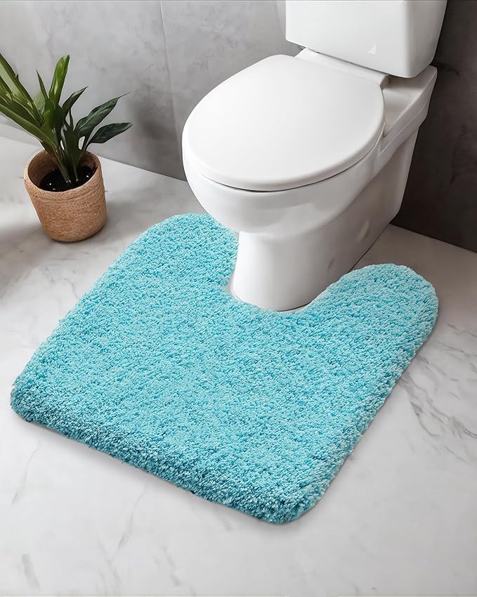 Toilet Rug 22x24 Teal Non Slip Fluffy Toilet Floor Mat U Shaped Washable Bathroom Contour Rug for Toilet Absorbent Thick Toilet Carpet