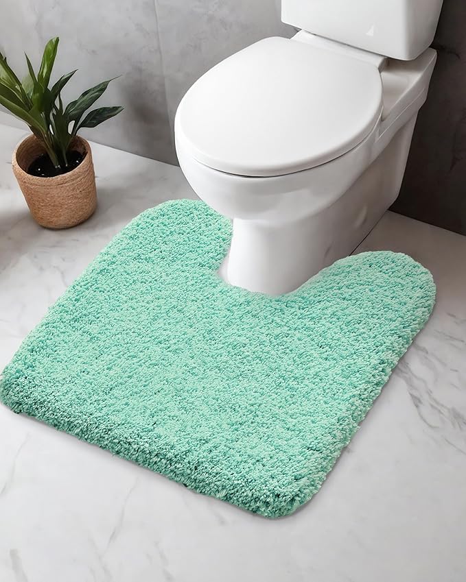 Toilet Rug 22x24 Spa Blue Non Slip Fluffy Toilet Floor Mat U Shaped Washable Bathroom Contour Rug for Toilet Absorbent Thick Toilet Carpet