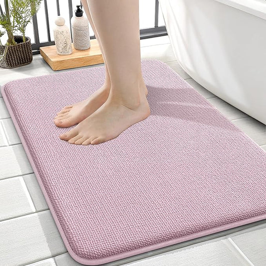 OLANLY Thick Memory Foam Bath Mat Rug 24x16, Extra Soft Absorbent Bathroom Rug, Quick Dry Bath Mats, Non-Slip, Machine Washable Carpet for Bathroom, Tub and Shower, Home Decor Accessories, Dusty Rose