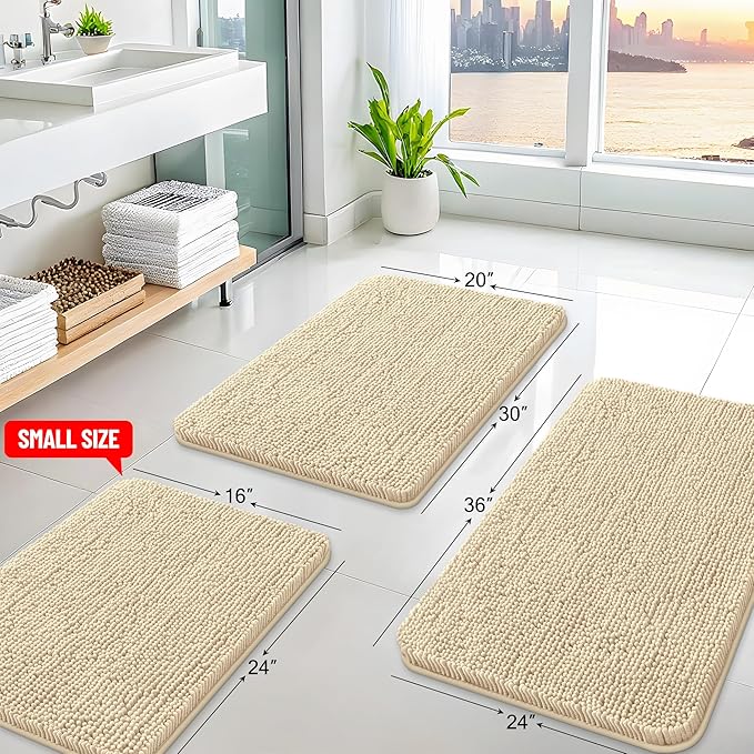 Arotive Bathroom Rugs 40x32, Extra Soft Absorbent Shaggy Chenille Bath Rugs, Machine Washable Rubber Backing Non-Slip Bath Mats for Bathroom Floor Tub and Shower, Home Decor Accessories, Beige
