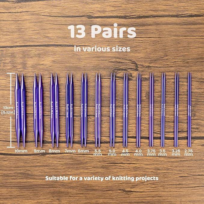 SLPLIRS Circular Knitting Needles Set, 13 Sizes Long Aluminium Interchangeable Circular Knitting Needles Set with Case & Accessories, 5" (13cm) | (2.75mm to 10mm) (Purple)