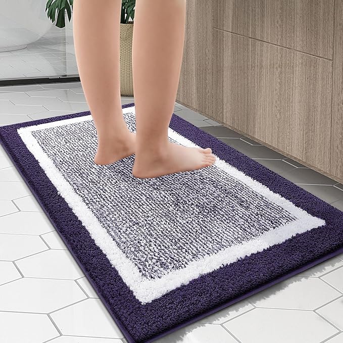 OLANLY Bathroom Rugs 24x16, Extra Soft and Absorbent Microfiber Bath Mat, Non-Slip, Machine Washable, Quick Dry Shaggy Bath Carpet, Suitable for Bathroom Floor, Tub, Shower (Small, Purple)