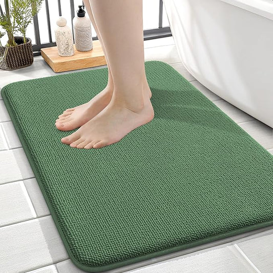 OLANLY Thick Memory Foam Bath Mat Rug 24x16, Extra Soft Absorbent Bathroom Rug, Quick Dry Bath Mats, Non-Slip, Machine Washable Carpet for Bathroom, Tub and Shower, Home Decor Accessories, Olive Green