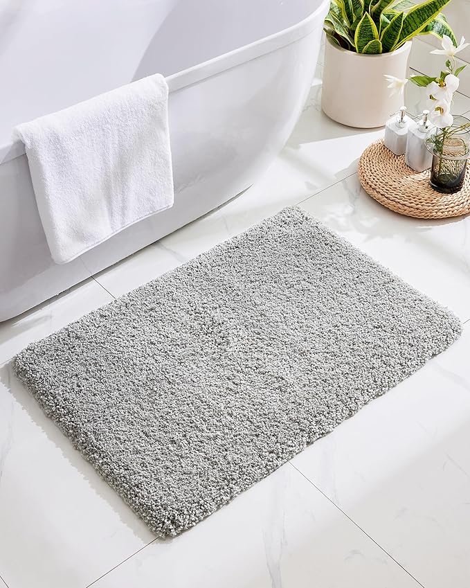 Grey Bathroom Rug 20x32 Non Slip Fluffy Bath Mat for Bathroom Floor Washable Plush Luxury Bath Rug for Tub Soft Shaggy Absorbent Shower Sink Mat