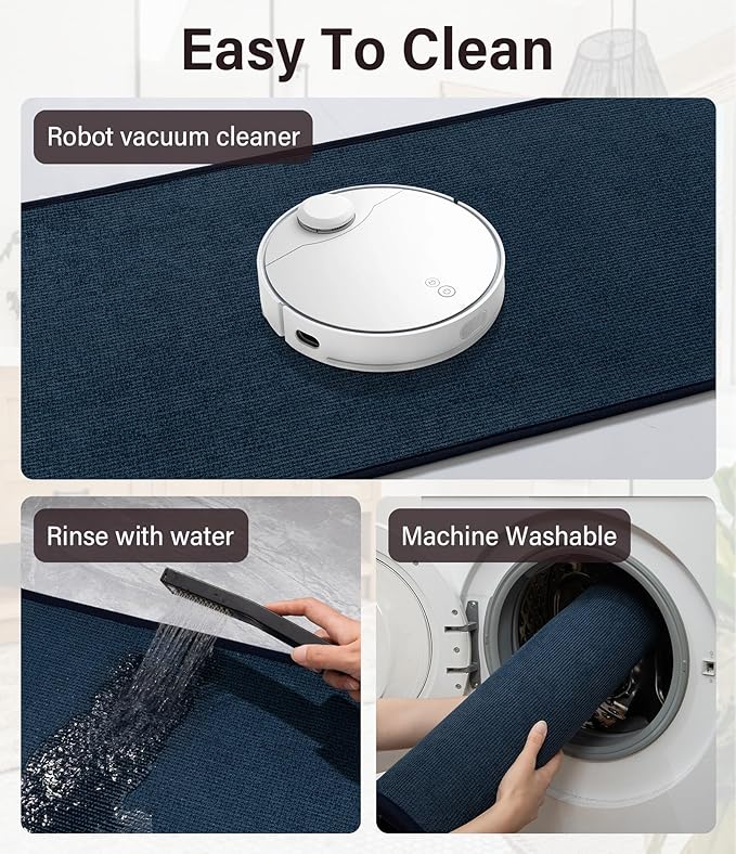 YIHOUSE Bathroom Rugs Mat 16x24, Non Slip Quick Dry Bath Mats for Bathroom Absorbent Ultra Thin Bath Rugs Machine Washable Fit Under Door for Sink, Cabinet, Laundry (Dark Blue, 16"x24")