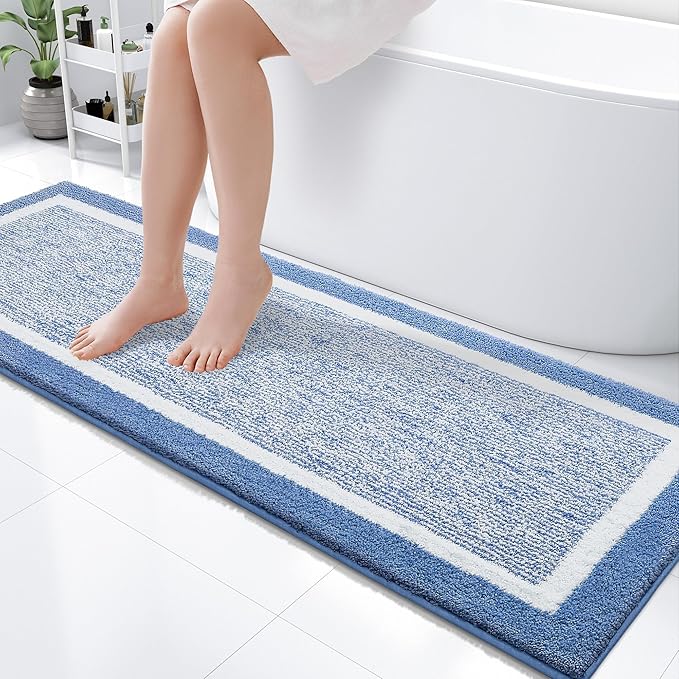 OLANLY Bathroom Rugs 59x20, Extra Soft and Absorbent Microfiber Bath Mat, Non-Slip, Machine Washable, Quick Dry Shaggy Bath Carpet, Suitable for Bathroom Floor, Tub, Shower (Runner, Blue)
