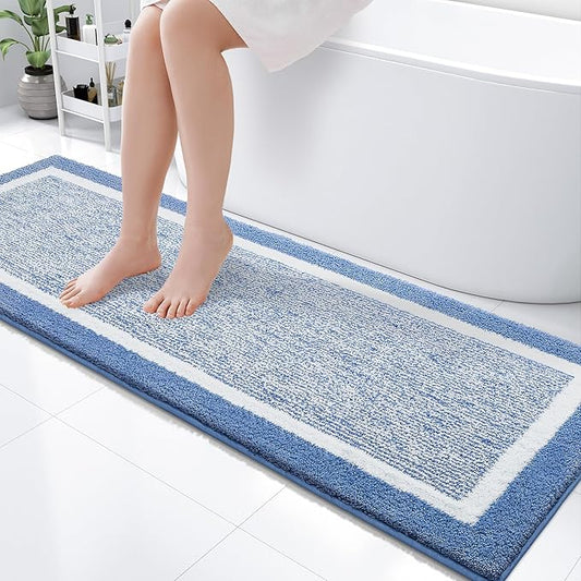 OLANLY Bathroom Rugs 59x20, Extra Soft and Absorbent Microfiber Bath Mat, Non-Slip, Machine Washable, Quick Dry Shaggy Bath Carpet, Suitable for Bathroom Floor, Tub, Shower (Runner, Blue)