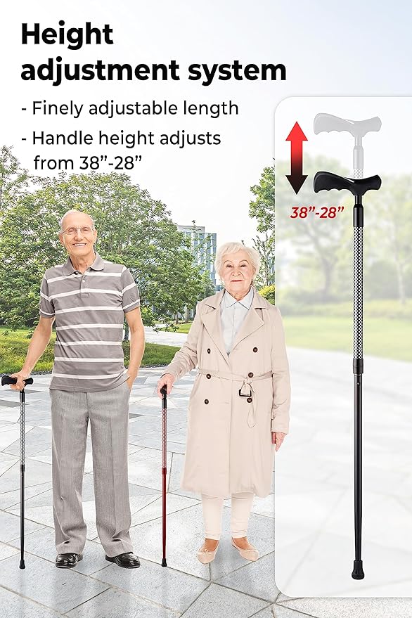 Ergo Walking Cane for Men & Women - Adjustable Foldable Walking Stick (Right-Handed Black Cane)
